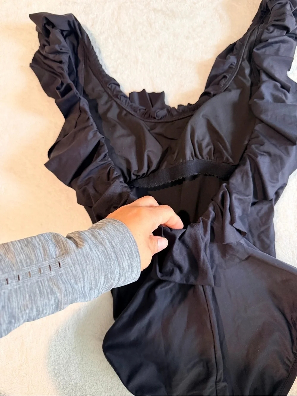 J. Crew Black Ruffle Strap u-Back One-Piece Swimsuit